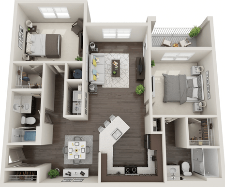 Floor plan for 2 beds, 2 baths, 1228 sqft